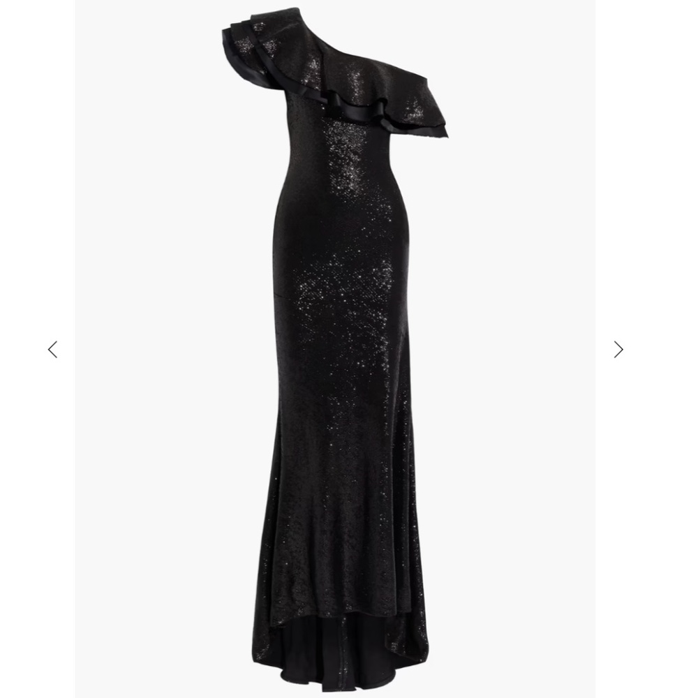 Rachel Zoe Off-the-Shoulder Ruffled Sequined Mesh Gown